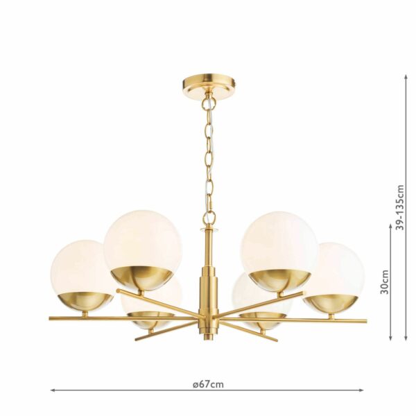 6 light pendant natural brass and opal glass - Stillorgan Decor
