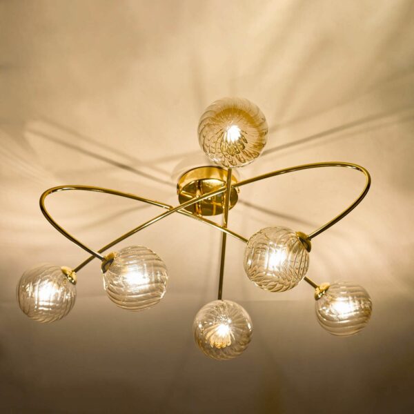 sweeping arm 6 light semi flush ceiling light gold - Stillorgan Decor