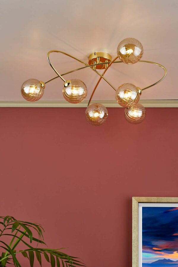 sweeping arm 6 light semi flush ceiling light gold - Stillorgan Decor