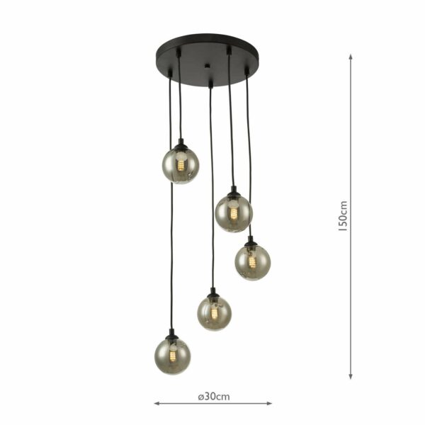 5 light smoked mirror globe cluster pendant - Stillorgan Decor