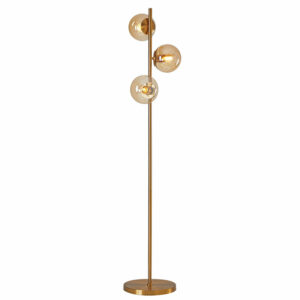 contemporary 3 globe floor lamp matt brass and amber glass - Stillorgan Decor