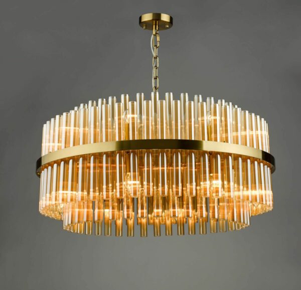 contemporary amber glass rod pendant with brass detail - Stillorgan Decor