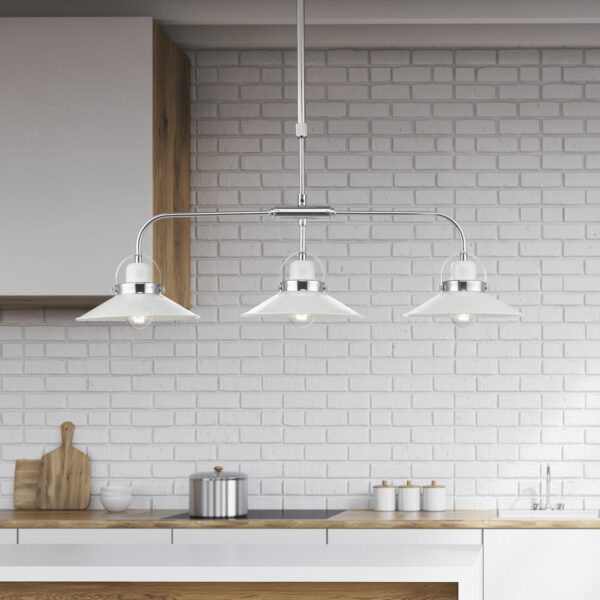 3 light contemporary industrial bar pendant white and chrome - Stillorgan Decor
