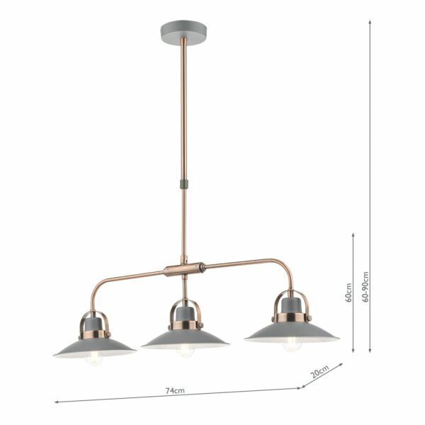 3 light contemporary industrial bar pendant matt grey and copper - Stillorgan Decor