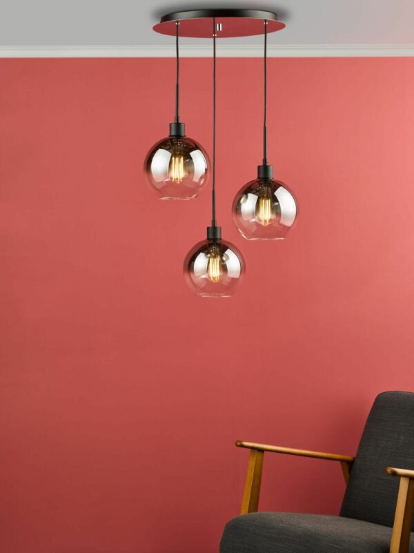 3 light hanging cluster pendant matt black smoked ombre glass - Stillorgan Decor