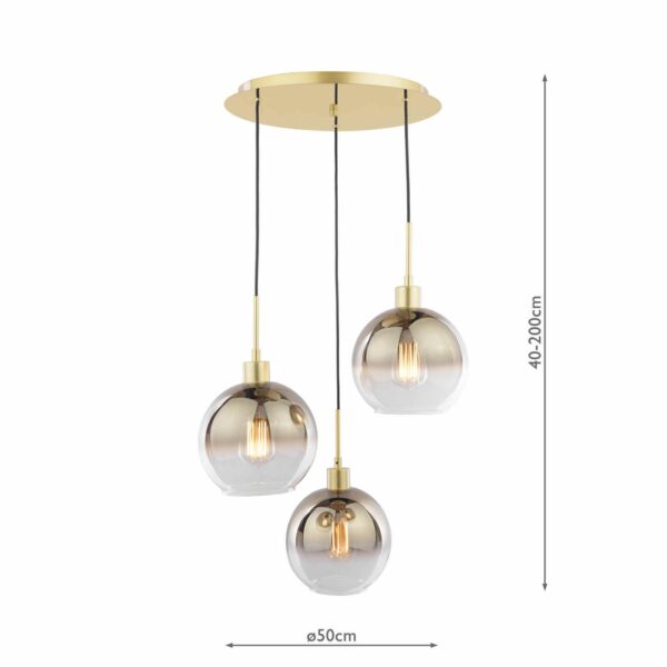 3 light hanging cluster pendant polished gold and gold ombre glass - Stillorgan Decor