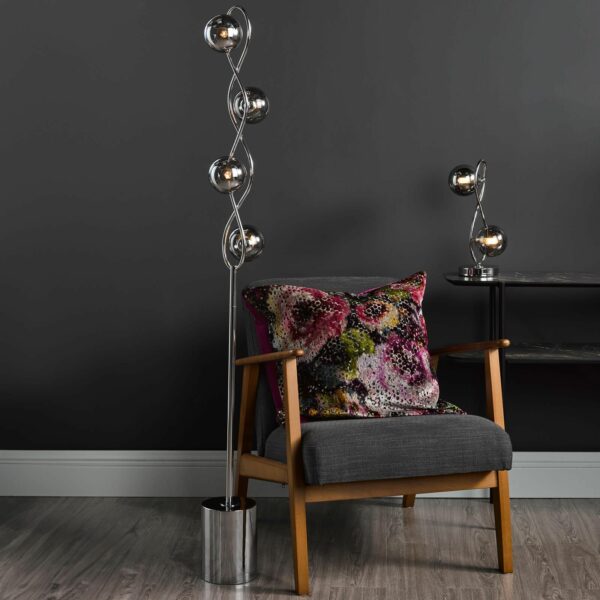 4 light table lamp polished chrome and smoked glass - Stillorgan Decor