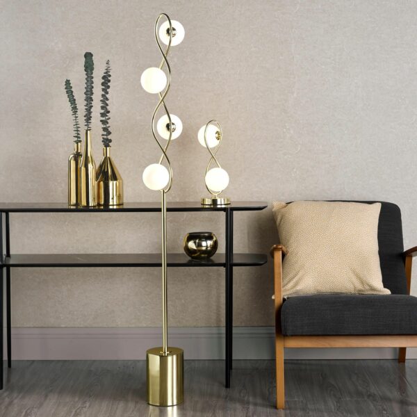4 light floor lamp polished gold and opal glass - Stillorgan Decor