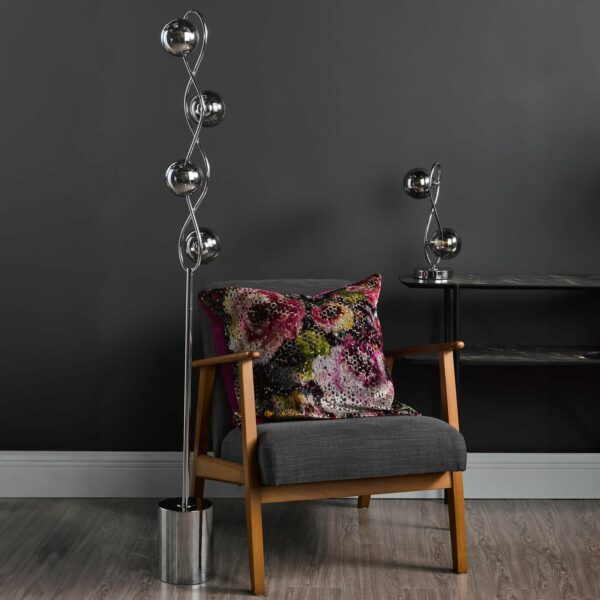 4 light floor lamp polished chrome and smoked glass - Stillorgan Decor