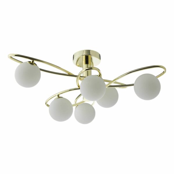 6 light semi flush ceiling light polished gold opal globes - Stillorgan Decor