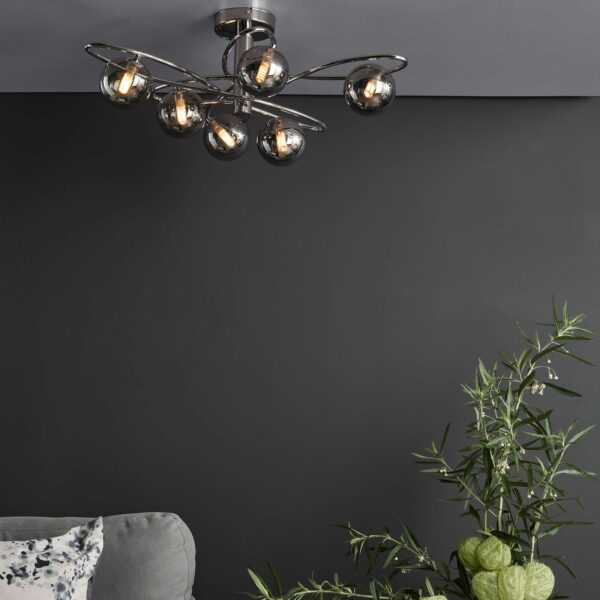 6 light semi flush ceiling light polished chrome smoked glass - Stillorgan Decor