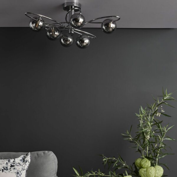 6 light semi flush ceiling light polished chrome smoked glass - Stillorgan Decor