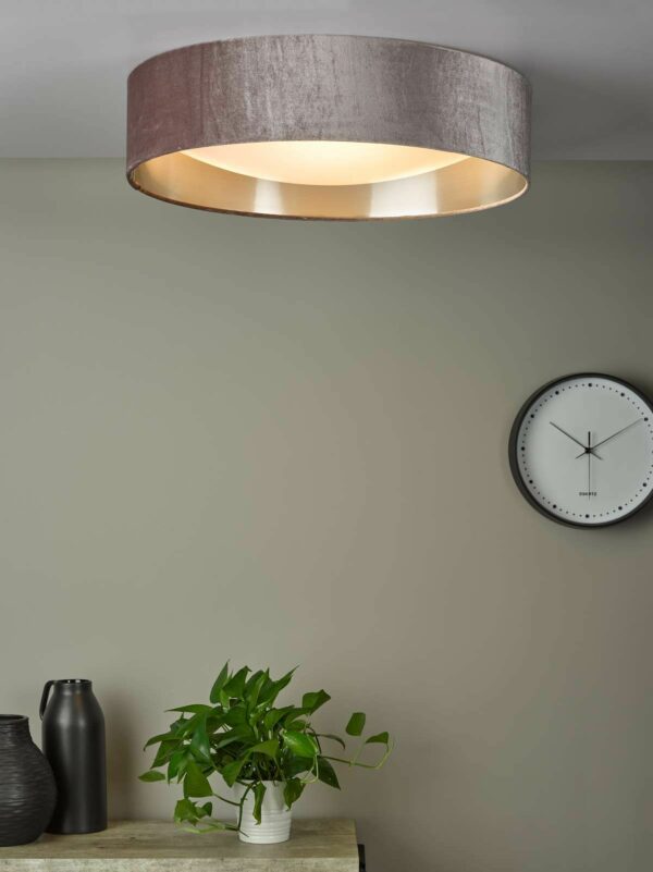 3 light velvet shaded flush ceiling light mink - Stillorgan Decor