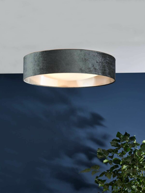3 light velvet shaded flush ceiling light dark grey - Stillorgan Decor