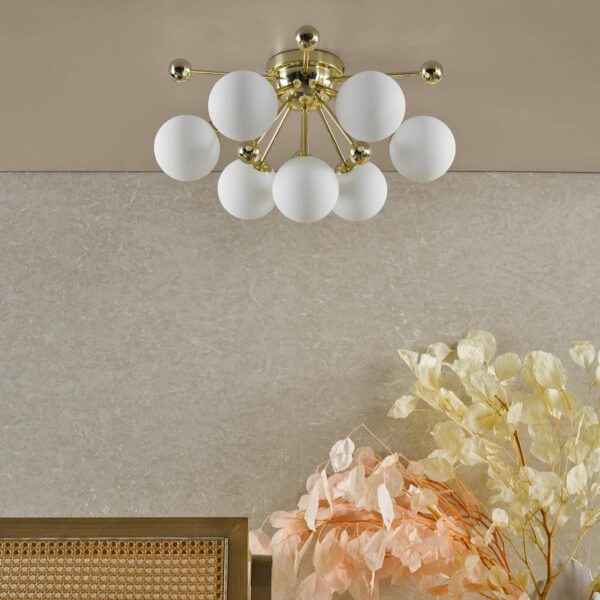 stunning opal glass 7 light flush ceiling light gold - Stillorgan Decor