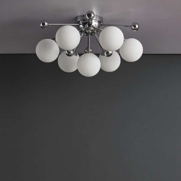 stunning opal glass 7 light flush ceiling light chrome - Stillorgan Decor