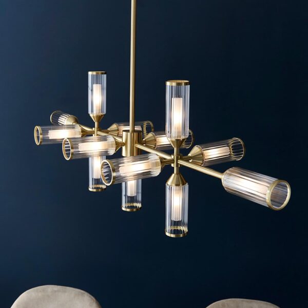 ribbed cylinder glass shade 13 light linear pendant ceiling light - Stillorgan Decor