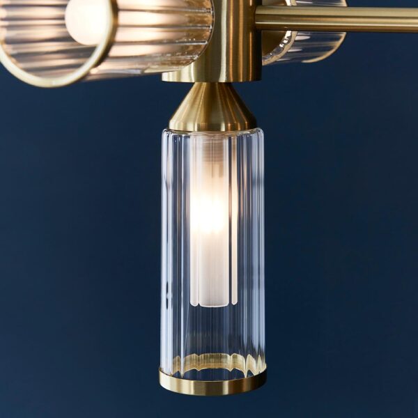 ribbed cylinder glass shade 13 light linear pendant ceiling light - Stillorgan Decor