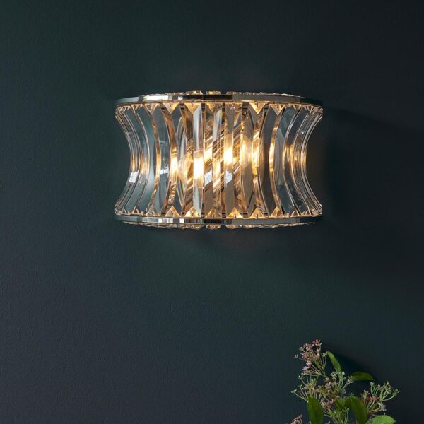 bright nickel 2 light wall light with concave clear glass - Stillorgan Decor