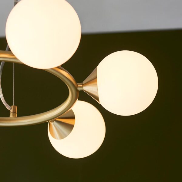 modern brushed gold 6 light ring pendant gloss white glass - Stillorgan Decor