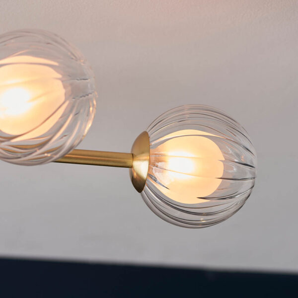6lt semi flush ceiling light satin brass clear ribbed frosted glass - Stillorgan Decor