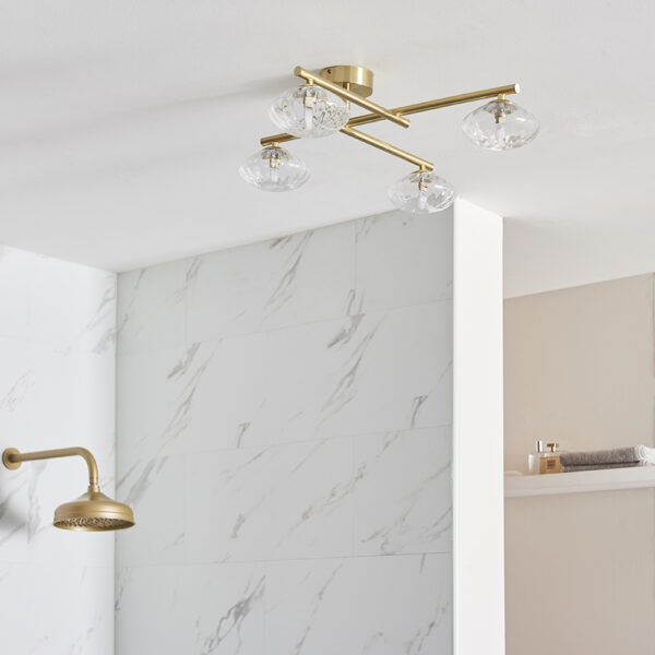 modern linear bathroom ceiling light brushed gold with ribbed glass - Stillorgan Decor