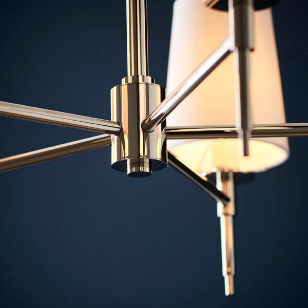 multi arm 5 light pendant with tapered shades bright nickel - Stillorgan Decor