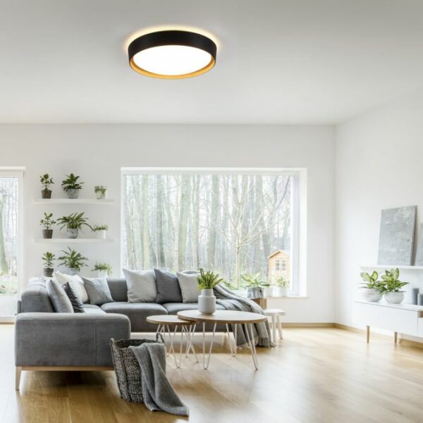 modern round black and wood led ceiling light - Stillorgan Decor