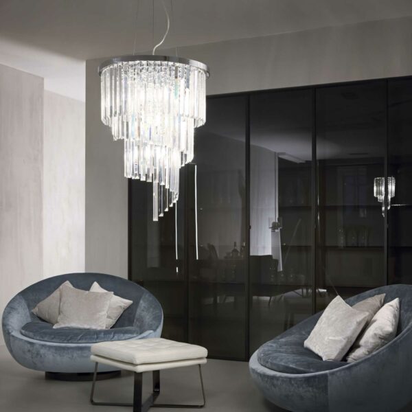luxury hanging crystal chandelier 12 light chrome - Stillorgan Decor