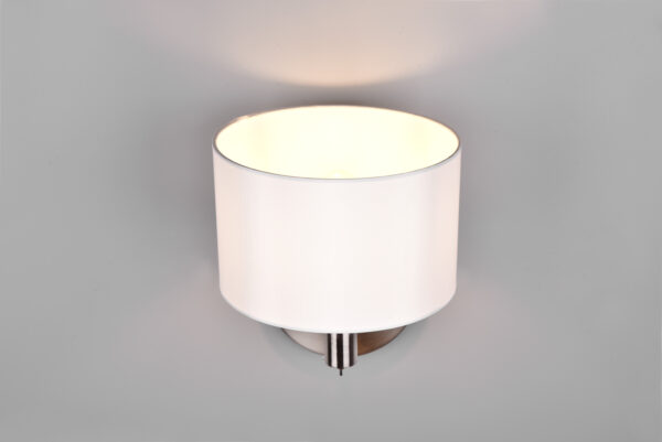 stylish shaded wall light matt nickel with white shade - Stillorgan Decor