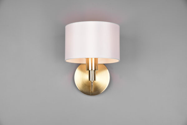 stylish shaded wall light matt brass with white shade - Stillorgan Decor