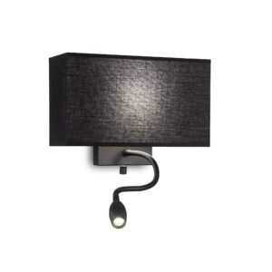 hotel style wall light with built in task light matt black with black shade - Stillorgan Decor