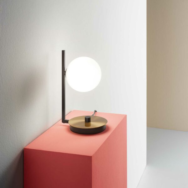 contemporary linear globe table lamp black and brass - Stillorgan Decor