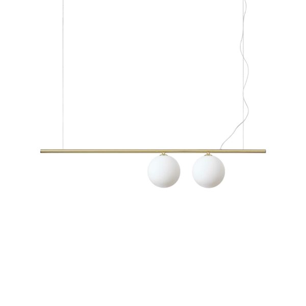 modern 2 globe linear pendant light satin brass - Stillorgan Decor