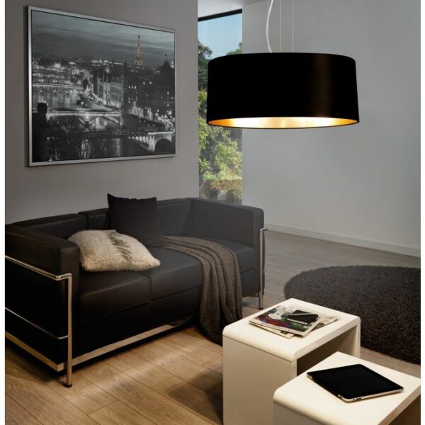 modern minimalist pendant light satin nickel with black and gold shade - Stillorgan Decor