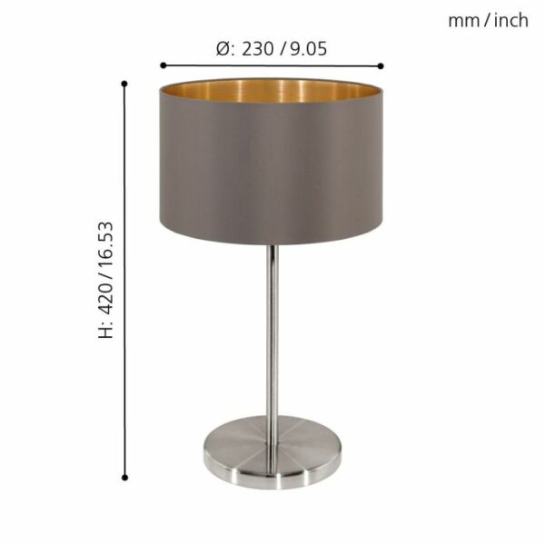 modern minimalist table lamp satin nickel with cappuccino and gold shade - Stillorgan Decor