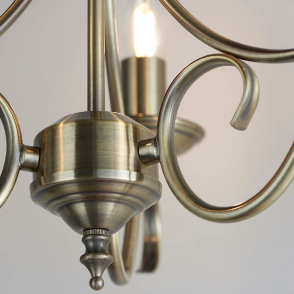 traditional scrolled arm 3 light ceiling pendant antique brass - Stillorgan Decor