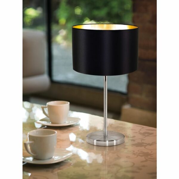 modern minimalist table lamp satin nickel with black and gold shade - Stillorgan Decor