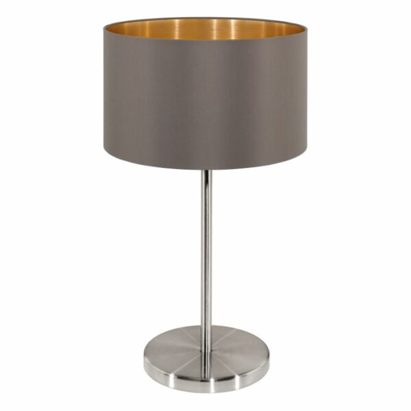 modern minimalist table lamp satin nickel with cappuccino and gold shade - Stillorgan Decor