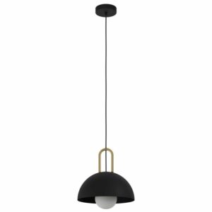 modern 1 light round shade ceiling pendant black and brass - Stillorgan Decor