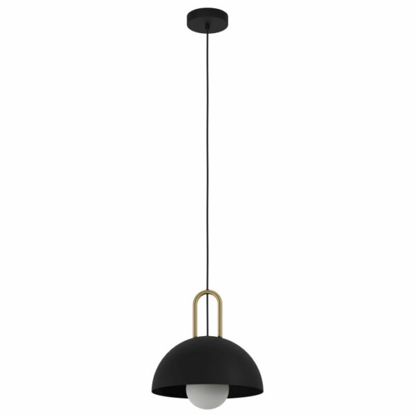 modern 1 light round shade ceiling pendant black and brass - Stillorgan Decor