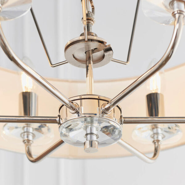 sophisticated shaded 6 light bright nickel ceiling pendant with crystal - Stillorgan Decor