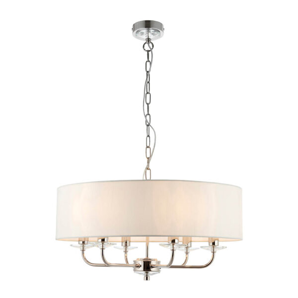 sophisticated shaded 6 light bright nickel ceiling pendant with crystal - Stillorgan Decor