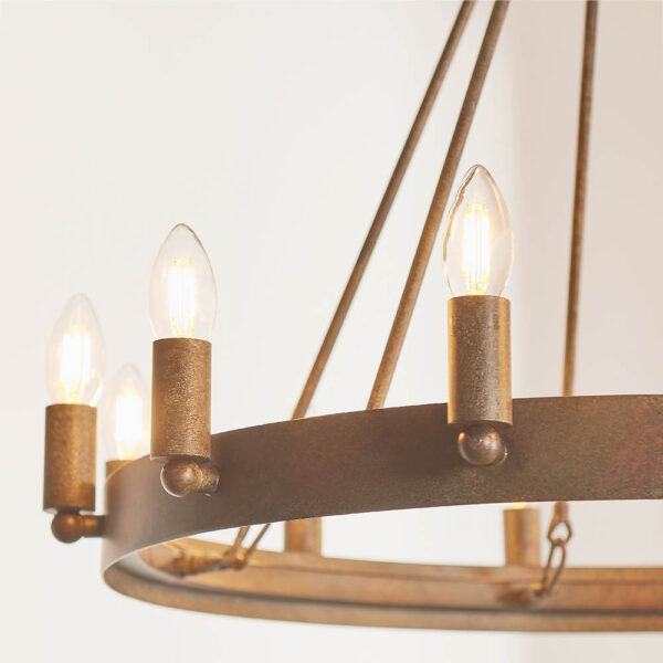 candle style aged metal 12 light ring ceiling pendant light - Stillorgan Decor
