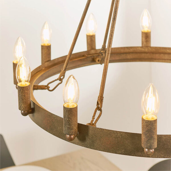 candle style aged metal 12 light ring ceiling pendant light - Stillorgan Decor