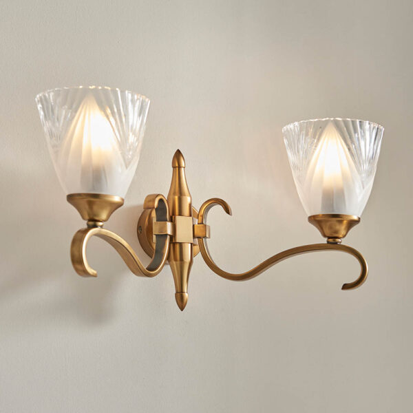 art deco style twin light wall light antique brass - Stillorgan Decor