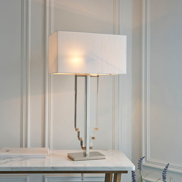 luxury cascade crystal table lamp cream shade - Stillorgan Decor