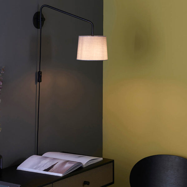 modern shaded plug in swing arm wall light medium black - Stillorgan Decor