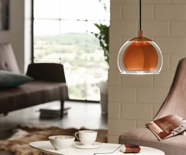 contemporary copper and clear glass dome pendant light - Stillorgan Decor