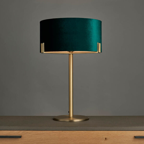 sophisticated table lamp antique brass with rich green velvet shade - Stillorgan Decor